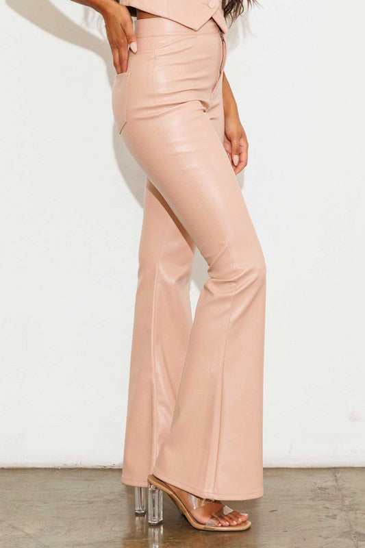 HIGH WAISTED VEGAN LEATHER FLARE
