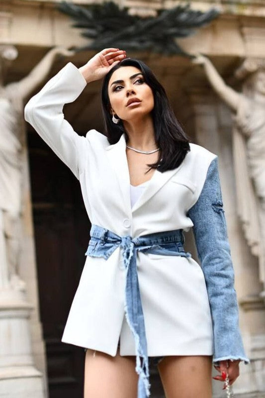 Jessica Semi-Denim Belted Blazer