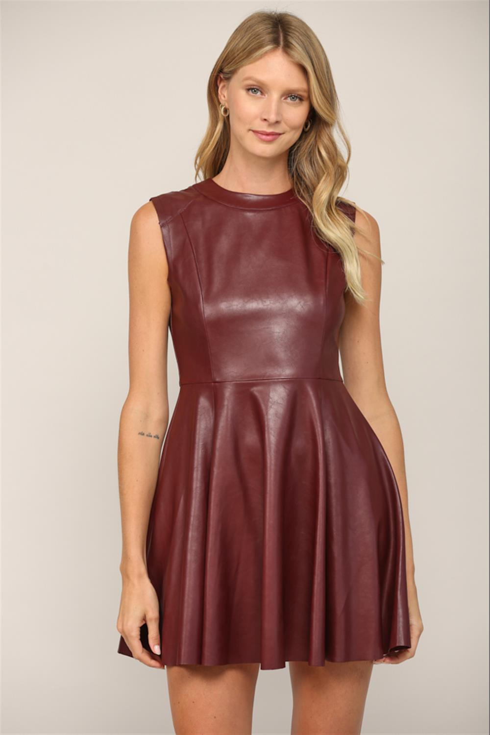 Sleeveless Faux Leather Flared Dress Sleeveless Faux Leather Flared Dress