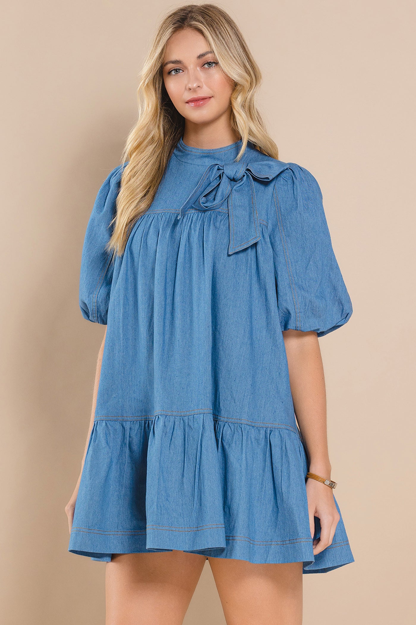 Lulu Denim Blue Bow Dress Lulu Denim Blue Bow Dress