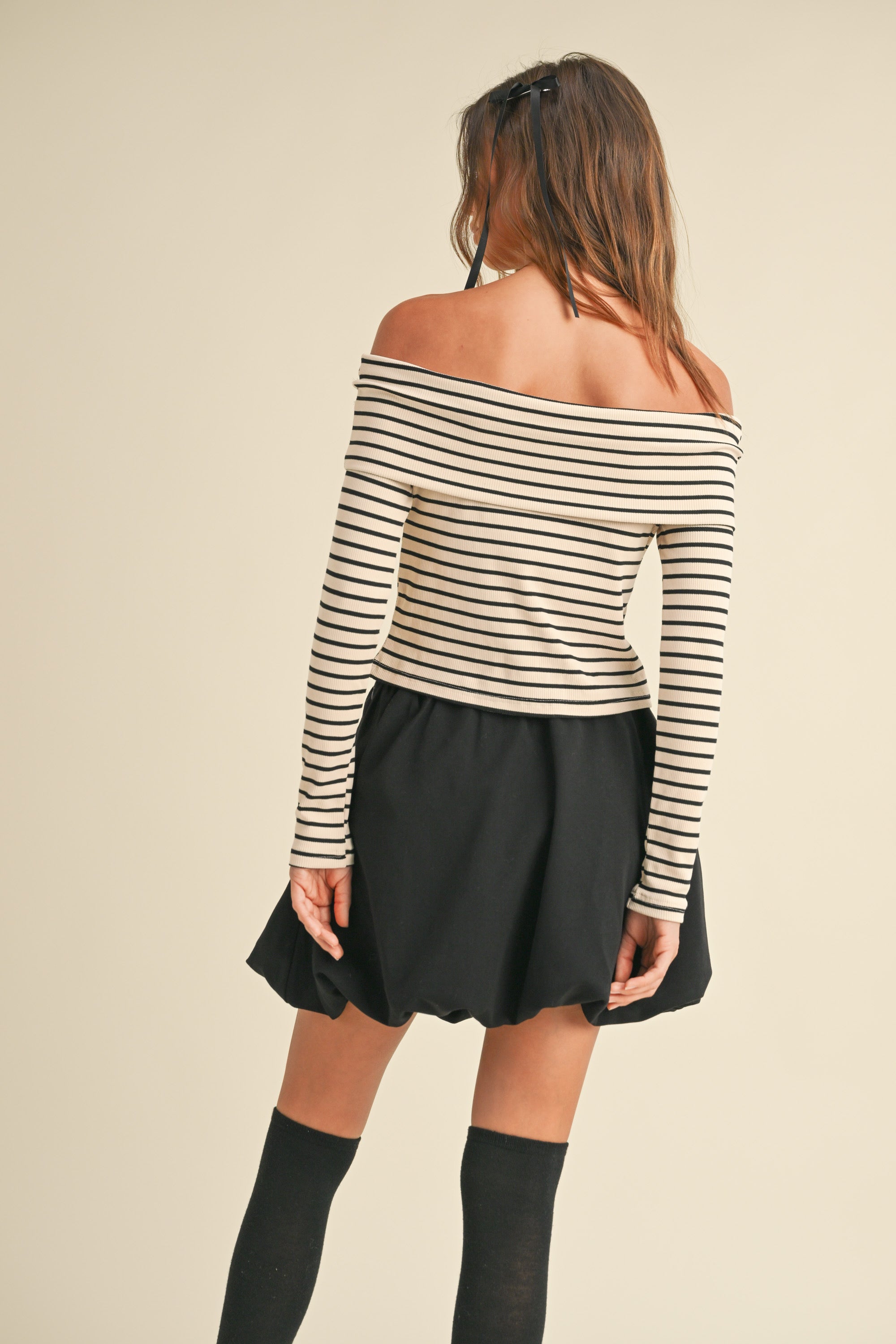 Mona Striped Rib Off Shoulder Top