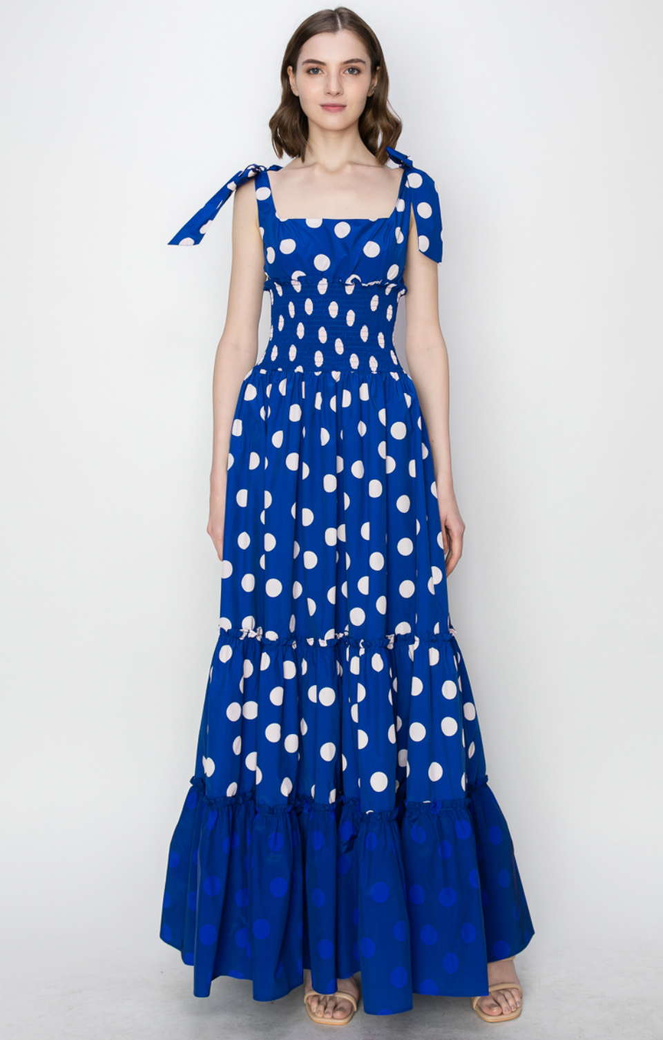 Nancy Dot Tiered Sleeveless Maxi Dress